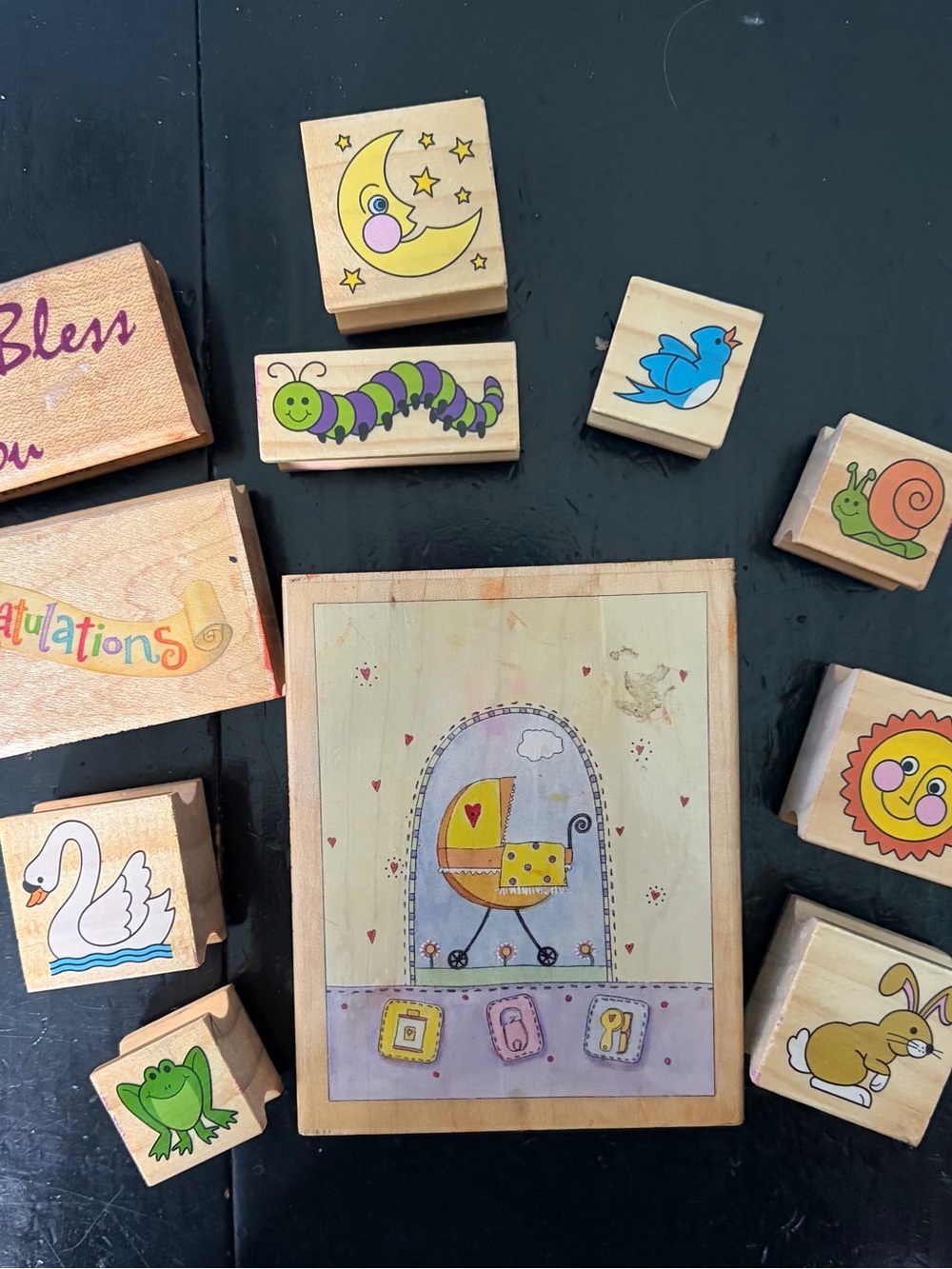 Wooden Baby Themed Stamp Set - Multicolor